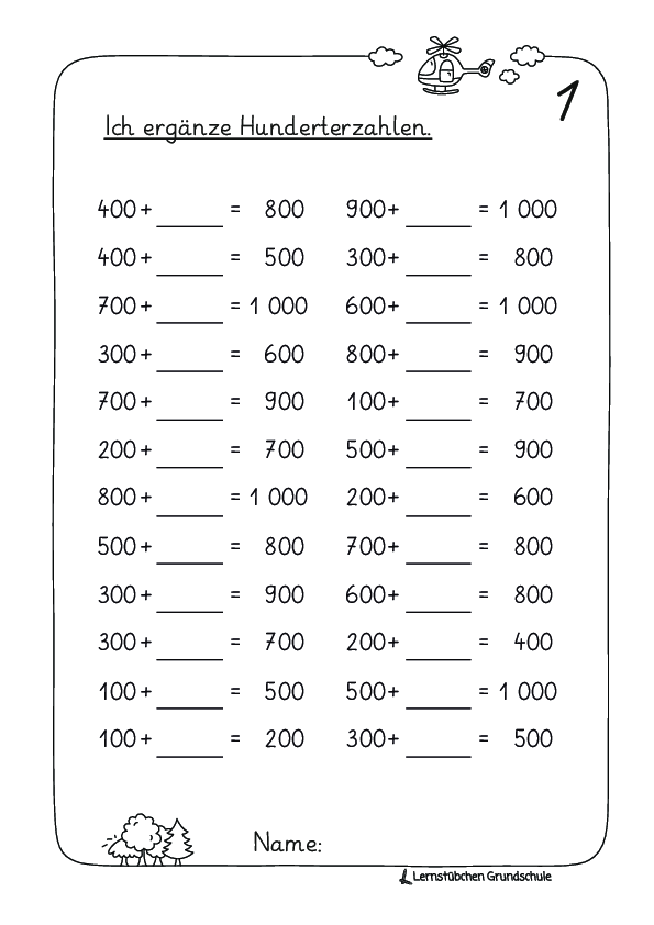 Kopfrechnen im ZR 1.000 mit H-Zahlen - Plus